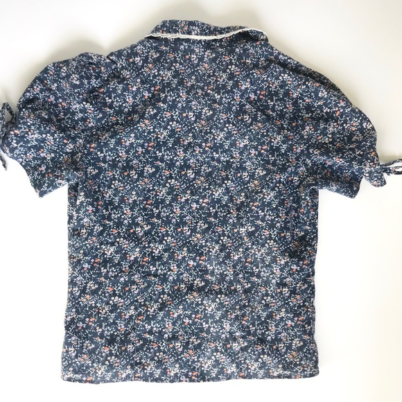 Vintage Floral Print Button Down Puffy Sleeve Top Coastal Cowboy Grandma Small - Picture 4 of 4